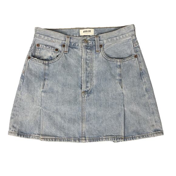Agolde Mini Skirt Jean Denim Sliced Pleated sz 25 Light Wash summer classic - Picture 1 of 14